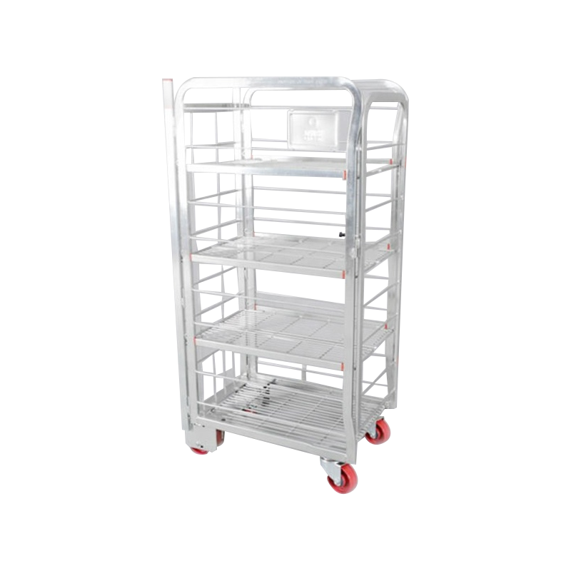 5-Tier 4-wheel supermarket mesh shelf storage Milk Roll Cage Milk Trolley