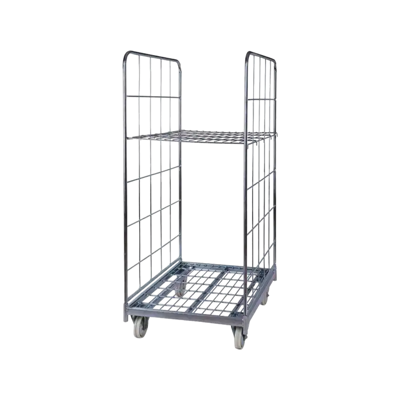 Logistics Transportation Galvanized Metal Wire Mesh 2-Sided Roll Cage Trolley