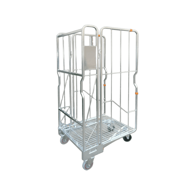 3 Sided Nestable Foldable Logistics Wire Mesh Roll Cage Trolley