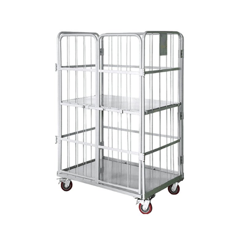 4 Sides Powder Coated Folding Wire Mesh Logistic Roll Cage Trolley