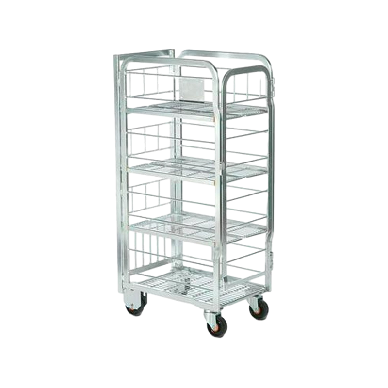 4-Tier Zinc Plated Foldable and Nestable Milk Roll Cage Milk Trolley