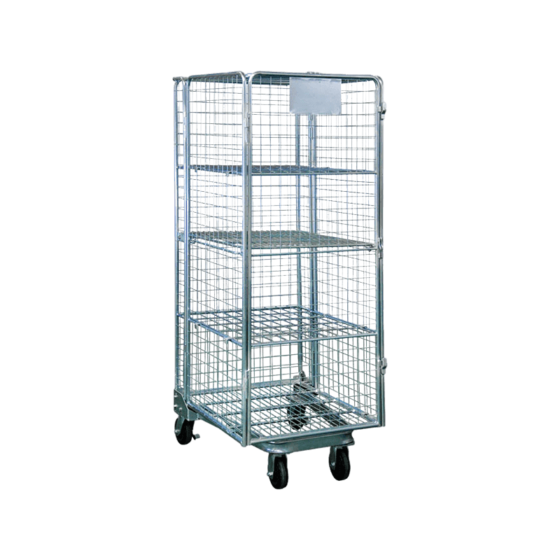 Four Layer Storage Folding Material Handling 4 Sided Roll Cage Trolley