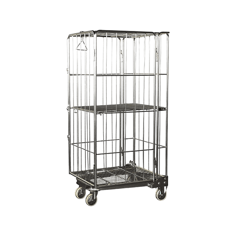 Two Layers 4 Sided Closed With Top Net Roll Container Roll Cage Trolley