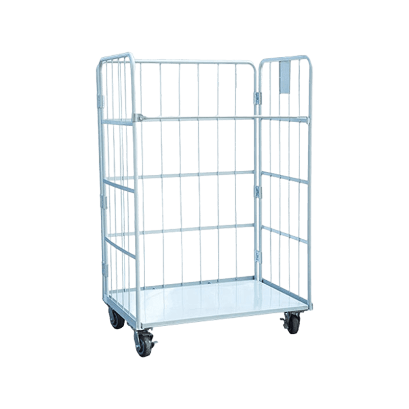 3 Sided Foldable Wire Mesh Rolling Cage Trolley For Logistics And Turnover