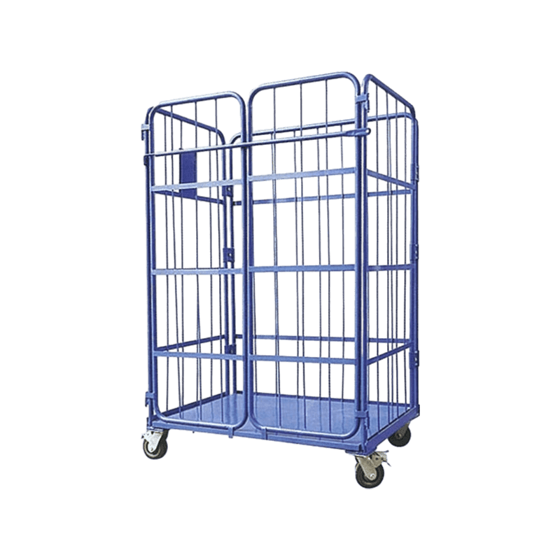 4 Sided Powder Coated Logistic Warehouse Heavy Duty Wire Mesh Roll Trolley